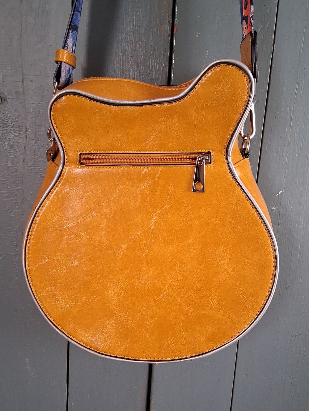 Yellow Guitar-Shaped Crossbody Bag with Black Accent - Picture 3 of 7
